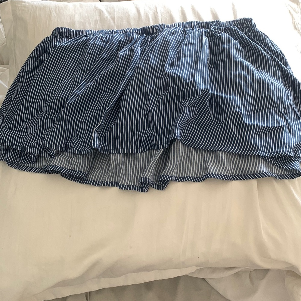 blue and white striped off the shoulder crop top, S